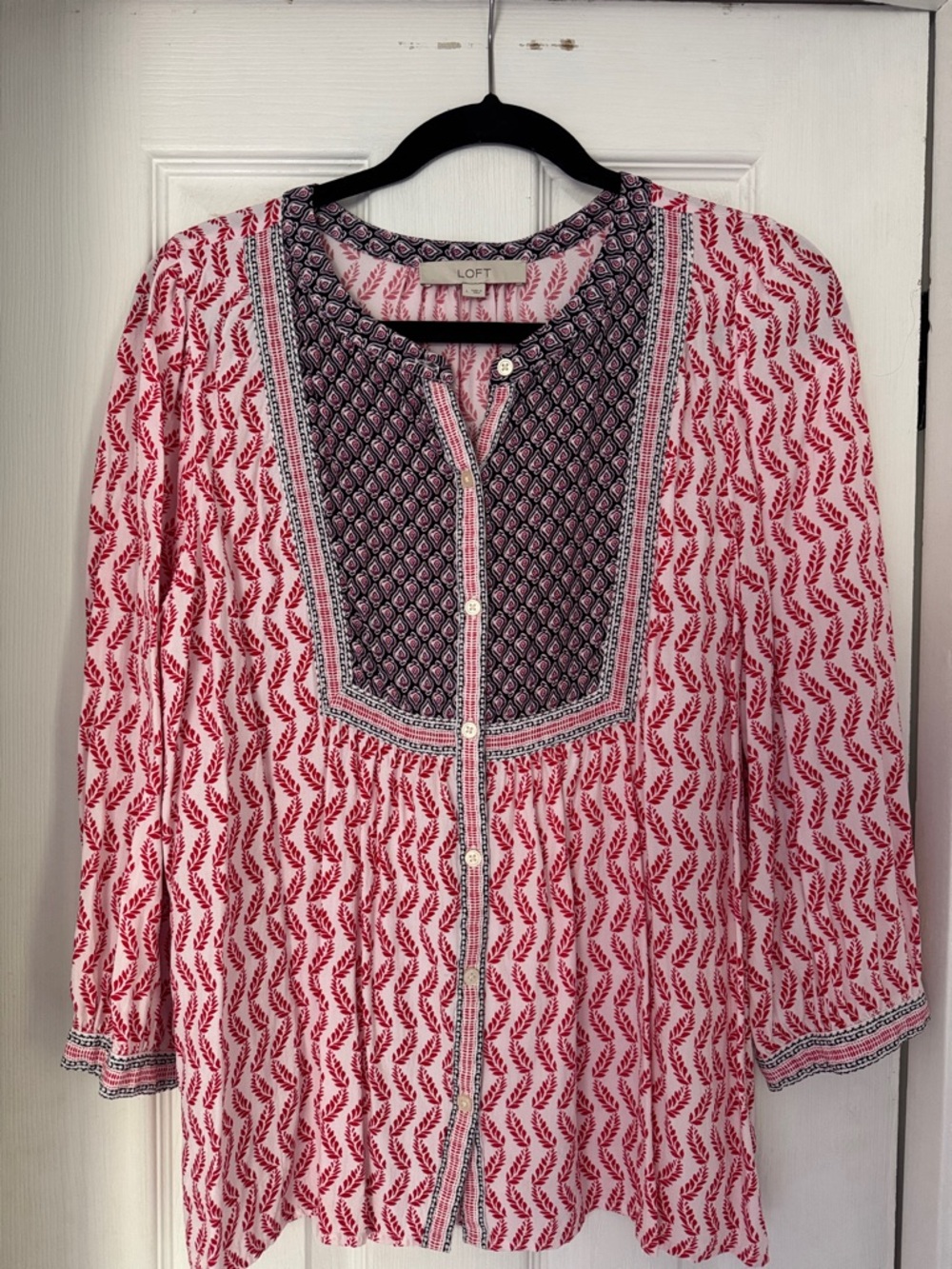 LOFT Red & Navy Printed Button-Front Tunic